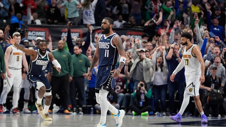 Kyrie Irving's running left-hander at the buzzer lifts Mavs over Nuggets 107-105