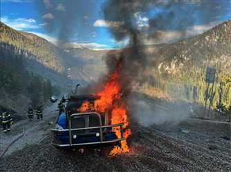 Semitrailer ‘burns to the ground,’ sparking small wildfire after taking runaway ramp on I-70