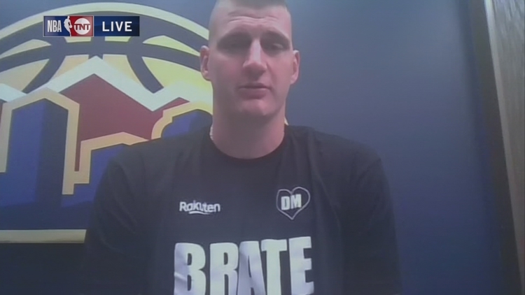 Why was Nikola Jokic wearing a shirt that says 'brate' during his MVP interview?