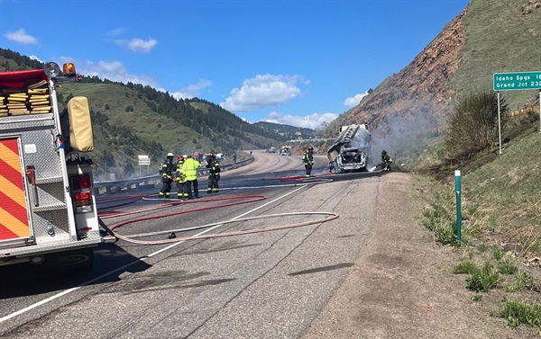 I-70 closed near Morrison for fully engulfed tanker truck; 6 other vehicles involved