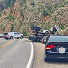Cement truck rollover in Byers Canyon