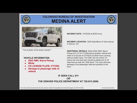 Colorado Bureau of Investigation issues Medina Alert for white 2022 GMC Sierra pickup