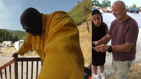 Video captures Colorado wildfire evacuee's heartwarming exchange with firefighter via Ring cam