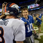 Peyton and Eli Manning film ManningCast video at Denver school