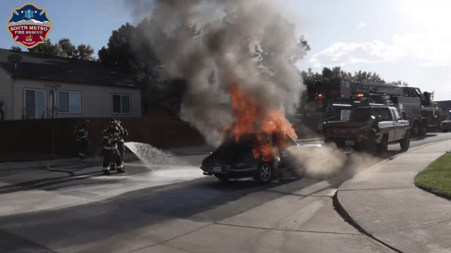 Watch: 1972 Porsche engulfed in flames in Highlands Ranch