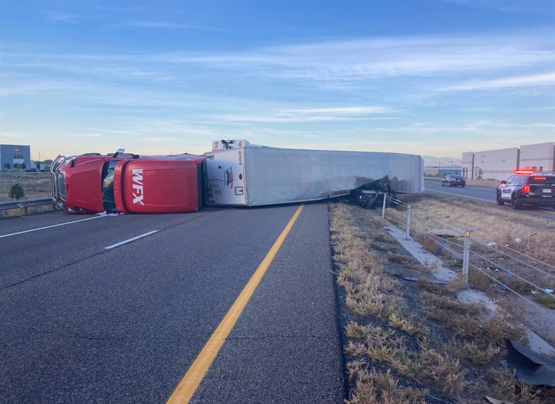 Tipped semi closes eastbound I-76 through Commerce City