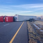 Overturned semi blocks eastbound I-76 in Commerce City