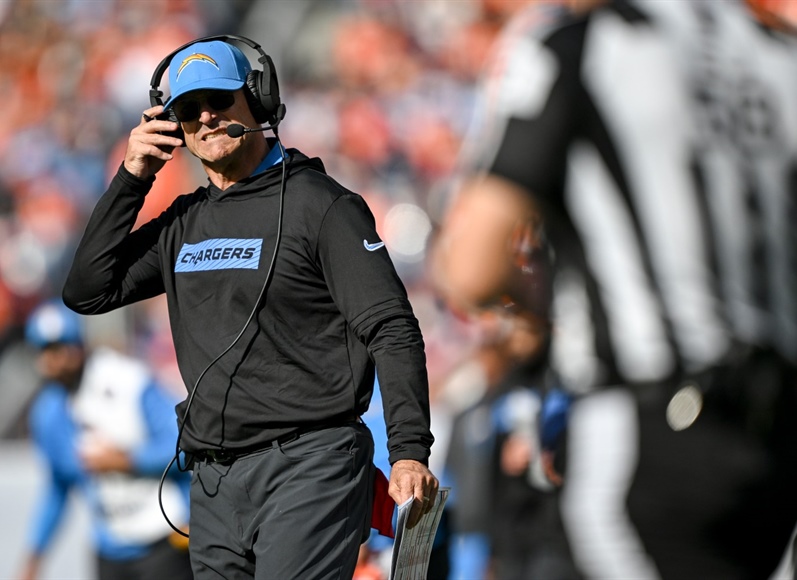 Chargers coach Jim Harbaugh’s heart scare at Empower Field didn’t just surprise...