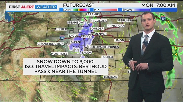 Front Range Mountains of Colorado expected to pick up accumulating snow Sunday night into Monday