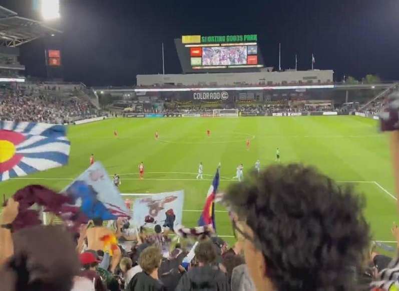 Rapids goalkeeper and mascot asking for fans to fill the stands for the playoffs