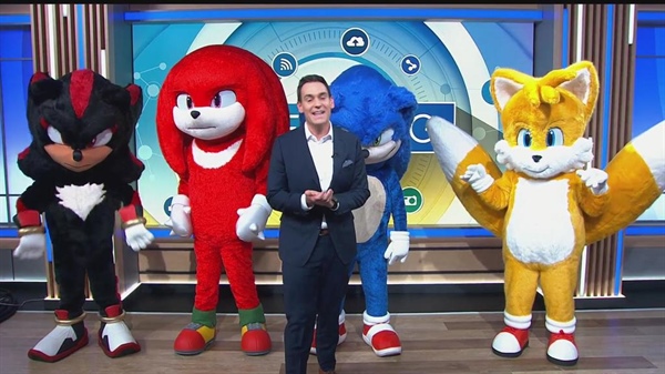 Sonic, Tails, Knuckles, and Shadow from "Sonic the Hedgehog 3" get ready to meet Avalanche fans