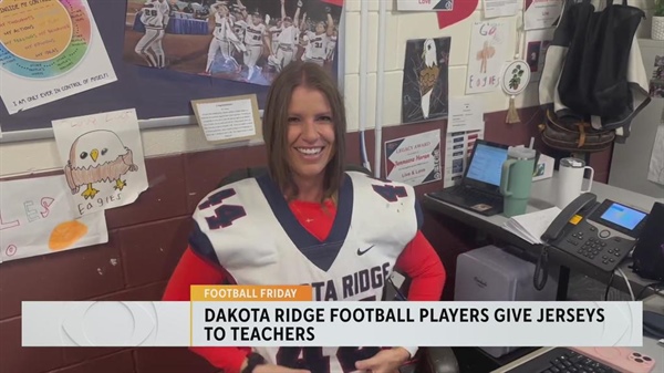 Football Friday: Dakota Ridge football players give jerseys to teachers