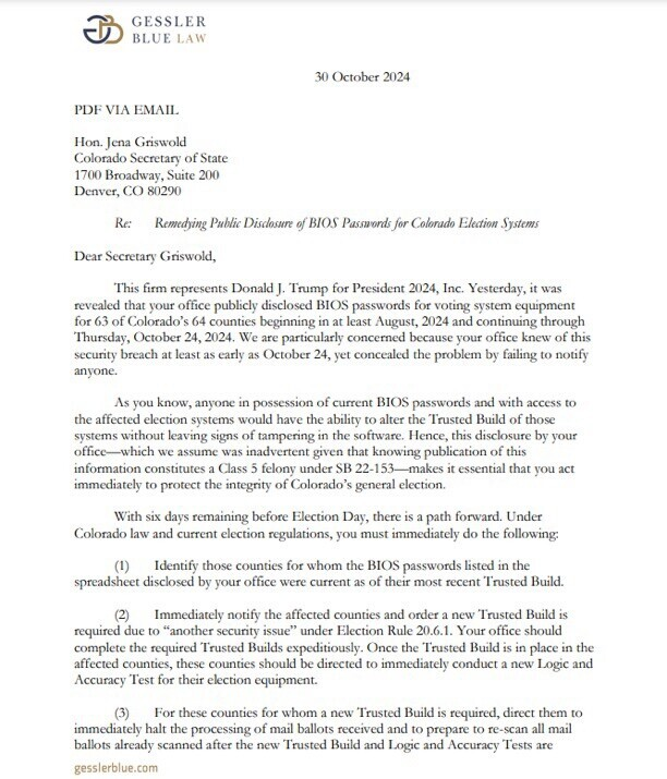 Trump - Vance letter to SOS office on possible class 5 felony